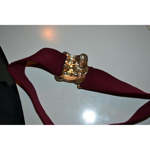 Vintage Belt Oxblood Stretch with Front Basket Gold Medallion - Picture 2 of 5